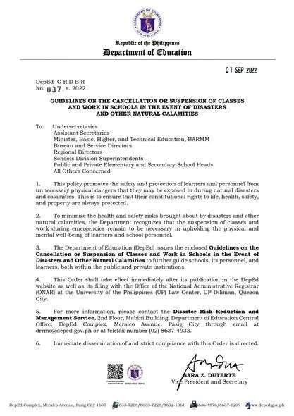 deped order no 37 s 2022